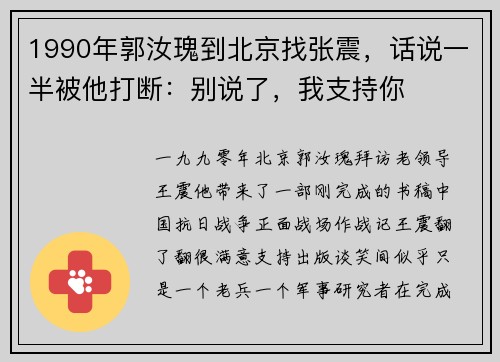 1990年郭汝瑰到北京找张震，话说一半被他打断：别说了，我支持你
