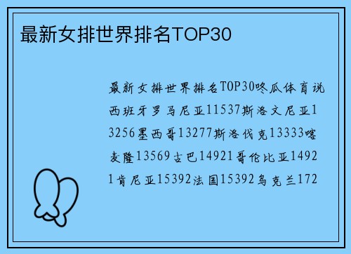 最新女排世界排名TOP30